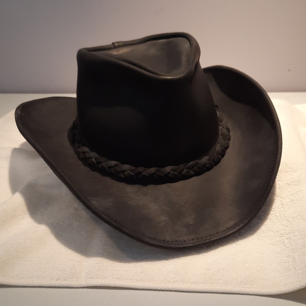 Black Western Leather Hat with Braided Band